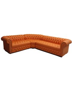 Chesterfield 3 Seater + Corner + 2 Seater Mandarin Orange Leather Buttoned Seat Corner Sofa In Classic Style