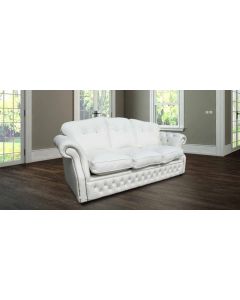 Chesterfield 3 Seater Crystal White Leather Sofa Settee Bespoke In Era Style    