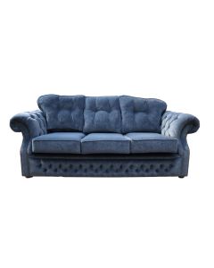 Chesterfield 3 Seater Denim Blue Fabric Sofa Settee Bespoke In Era Style