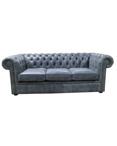 Chesterfield Handmade 3 Seater Devil Grigio Aniline Blue Leather Sofa In Stock