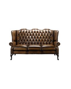 Chesterfield 3 Seater High Back Antique Autumn Tan Leather Sofa In Mallory Style 
