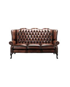 Chesterfield 3 Seater High Back Antique Light Rust Leather Sofa In Mallory Style 