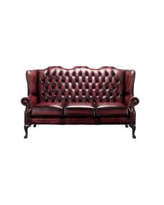 Chesterfield 3 Seater High Back Antique Oxblood Leather Sofa In Mallory Style 