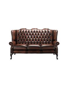 Chesterfield 3 Seater High Back Antique Rust Leather Sofa In Mallory Style 