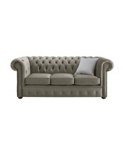 Chesterfield 3 Seater Malta Putty Beige Velvet Fabric Sofa In Classic Style 