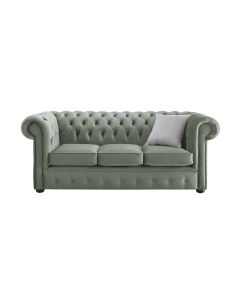 Chesterfield 3 Seater Malta Seaspray Blue Velvet Fabric Sofa In Classic Style 