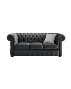 Chesterfield 3 Seater Malta Slate Grey Velvet Fabric Sofa In Classic Style 