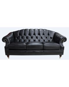 Chesterfield 3 Seater Old English Black Leather Sofa Settee Bespoke In Victoria Style
