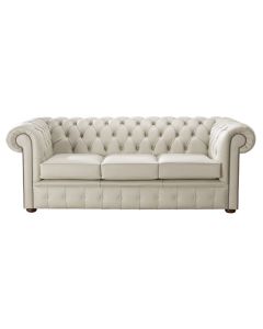 Chesterfield 3 Seater Shelly Beige Leather Sofa Bespoke In Classic Style