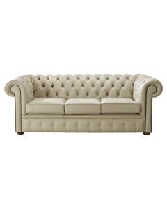 Chesterfield 3 Seater Shelly Ivory Leather Sofa Bespoke In Classic Style