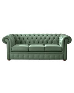 Chesterfield 3 Seater Shelly Jade Green Leather Sofa Bespoke In Classic Style