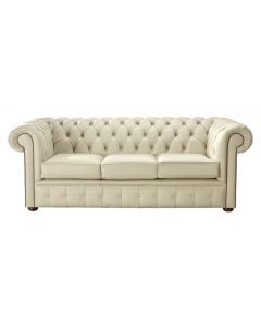 Chesterfield 3 Seater Shelly Panna Leather Sofa Bespoke In Classic Style