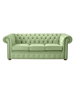 Chesterfield 3 Seater Shelly Pea Green Leather Sofa Bespoke In Classic Style