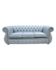 Chesterfield 3 Seater Shelly Piping Grey Leather Sofa Bespoke In Kimberley Style