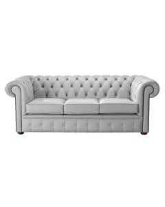 Chesterfield 3 Seater Shelly Silver Grey Leather Sofa Bespoke In Classic Style