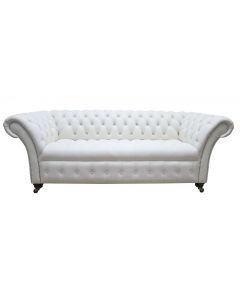 Chesterfield 3 Seater Shelly White Leather Buttoned Seat Sofa Settee In Balmoral Style 