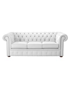 Chesterfield 3 Seater Shelly Winter White Leather Sofa Bespoke In Classic Style
