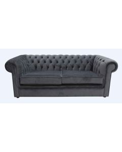 Chesterfield 3 Seater Sofa Amalfi Anthracite Black Velvet Fabric In Classic Style