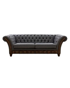 Chesterfield 3 Seater Sofa Antique Brown Leather Marinello Pewter Fabric In Jepson Style