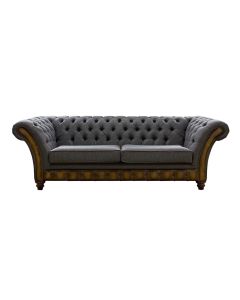 Chesterfield 3 Seater Sofa Antique Gold Leather Marinello Pewter Fabric In Jepson Style