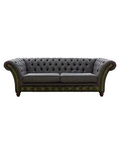 Chesterfield 3 Seater Sofa Antique Olive Leather Marinello Pewter Fabric In Jepson Style