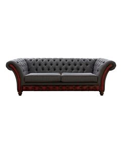 Chesterfield 3 Seater Sofa Antique Oxblood Leather Marinello Pewter Fabric In Jepson Style