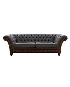 Chesterfield 3 Seater Sofa Antique Rust Leather Marinello Pewter Fabric In Jepson Style