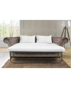 Chesterfield 3 Seater Sofa Bed Perla Illusions Grey Fabric Chrome Feet Stud In Balmoral Style