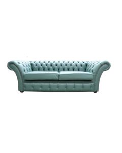 Chesterfield 3 Seater Sofa Settee Shelly Jade Green Leather In Balmoral Style