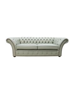 Chesterfield 3 Seater Sofa Settee Shelly Thyme Green Leather In Balmoral Style