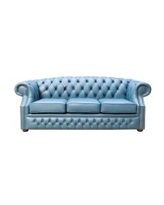 Chesterfield 3 Seater Sofa Shelly Majolica Blue Leather In Buckingham Style