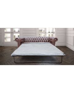 Chesterfield 3 Seater Sofabed Antique Brown Leather In Classic Style