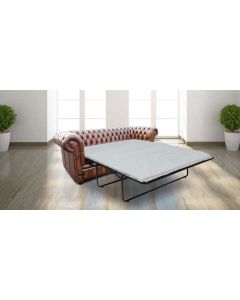 Chesterfield 3 Seater Sofabed Antique Tan Leather In Classic Style