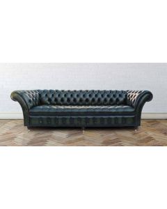 Chesterfield 4 Seater Antique Green Leather Buttoned Seat Sofa In Balmoral Style  