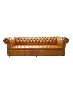 Chesterfield 4 Seater Buttoned Seat Newcastle Spice Leather Sofa In Edwardian Style