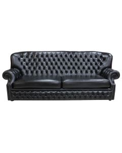 Chesterfield 4 Seater Old English Black Leather Sofa Bespoke In Monks Style