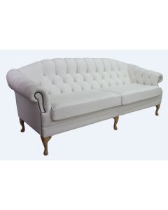 Chesterfield 4 Seater Shelly White Leather Sofa Settee Bespoke In Victoria Style