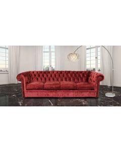 Chesterfield 4 Seater Sofa Settee Elegance Ruby Red Velvet Fabric In Classic Style