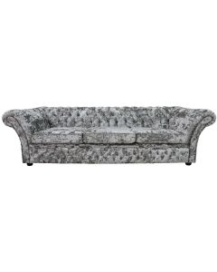 Chesterfield 4 Seater Sofa Settee Lustro Argent Velvet Fabric In Balmoral Style