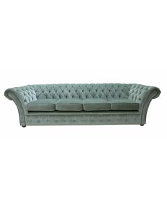 Chesterfield 4 Seater Sofa Settee Velluto Lawn Green Fabric In Balmoral Style
