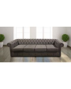 Chesterfield 4 Seater Sofa Settee Verity Plain Steel Grey Fabric In Classic Style