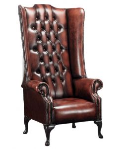 Chesterfield 5ft 1780's High Back Wing Chair Antique Light Rust Leather In Soho Style