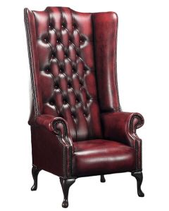 Chesterfield 5ft 1780's High Back Wing Chair Antique Oxblood Leather In Soho Style