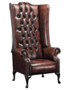 Chesterfield 5ft 1780's High Back Wing Chair Antique Rust Leather In Soho Style