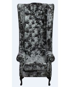 Chesterfield 6ft High Back Wing Chair Lustro Flint Velvet Fabric Bespoke In Soho Style