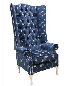 Chesterfield 6ft High Back Wing Chair Pucci Gondola Blue Velvet Bespoke In Soho Style