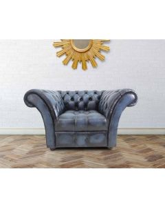 Chesterfield Armchair Buttoned Seat Antique Blue Leather In Balmoral Style