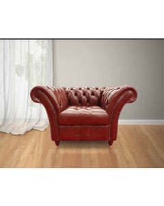 Chesterfield Armchair Buttoned Seat Old English Aniline Chestnut Leather In Balmoral Style