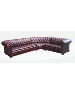 Chesterfield Buttoned Seat Antique Oxblood Leather Corner Sofa Unit In Classic Style