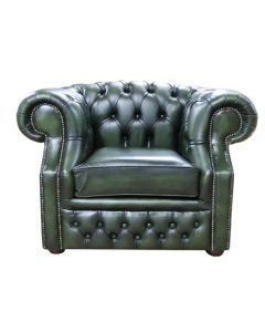 Chesterfield Club Chair Antique Green Real Leather In Buckingham Style